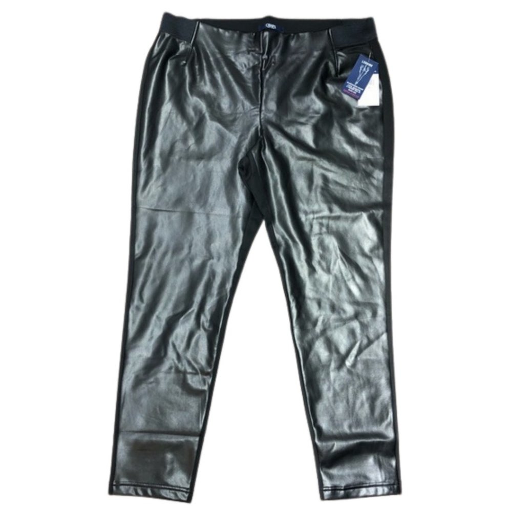 Chaps Black Faux Leather Inset Super Stretch Plus Size Skinny Fit Ponte Leggings